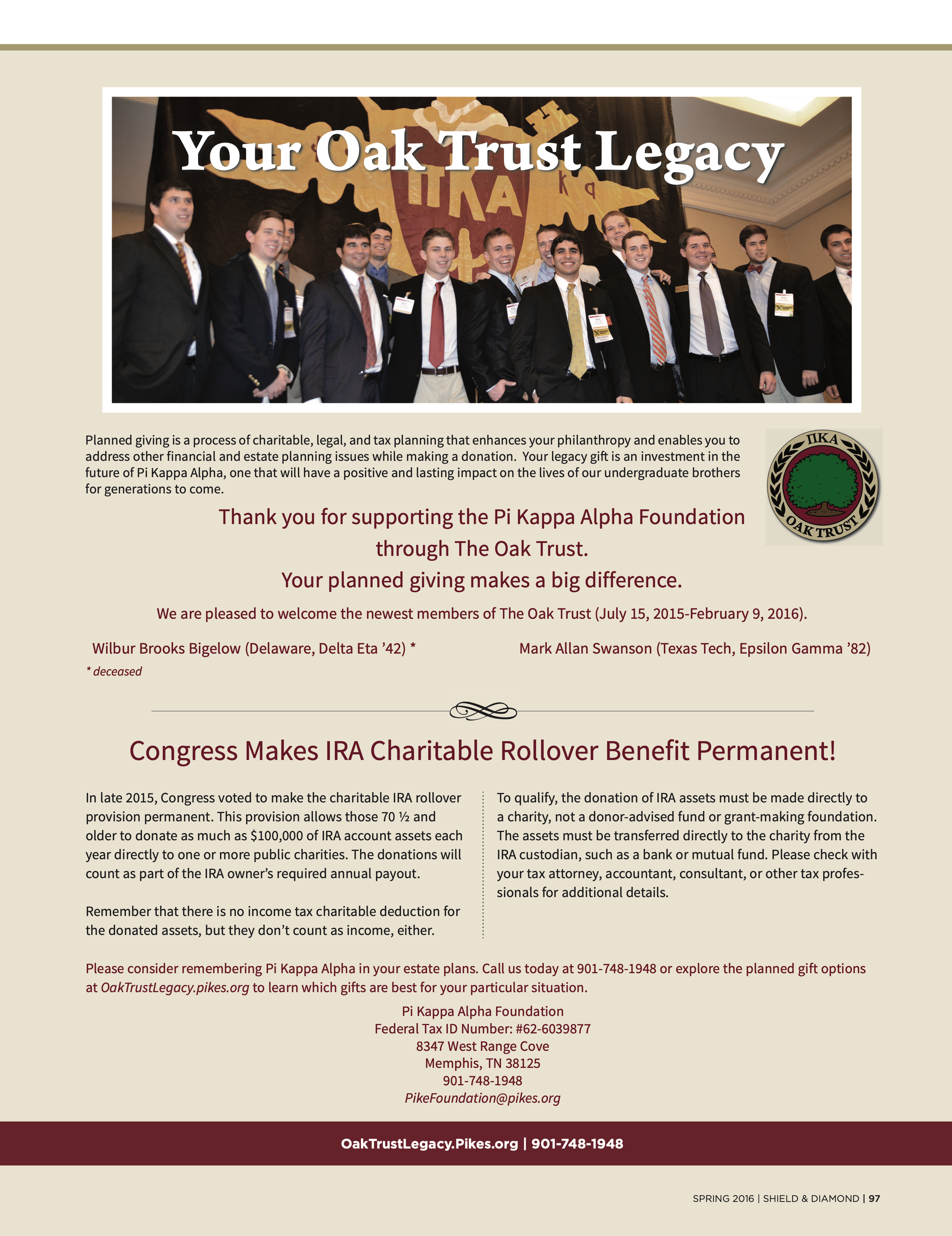 Your Oak Trust Legacy, Spring 2016